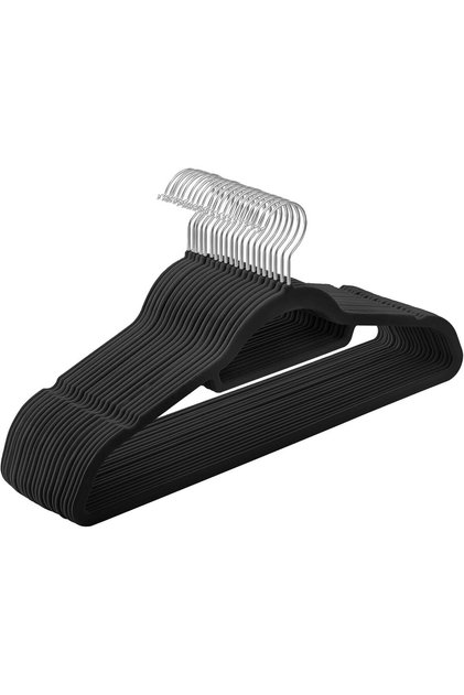 Velvet Coat Hangers, Non-Slip with Swivel Hooks, Black or Beige, 10 Pieces