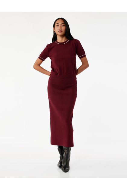 Viscose Blended Midi Pencil Skirt with Slit Detail