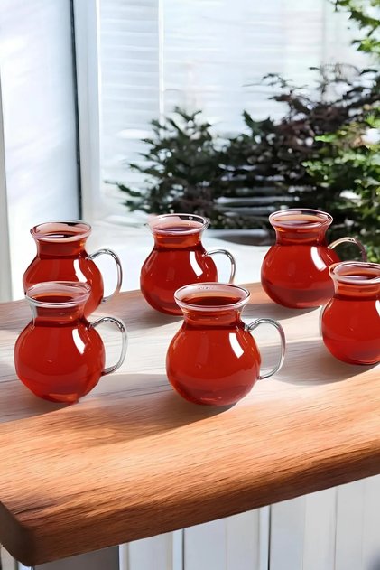 6'lı Cam Kulplu Tombik Çay Bardağı 210ml Bardak