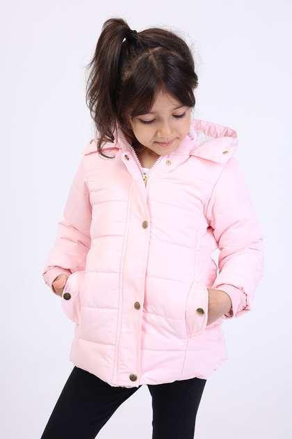 Girl's Water Repellent K Hooded Coat with Zipper and Snap Closure Pockets - Faux Fur Inside