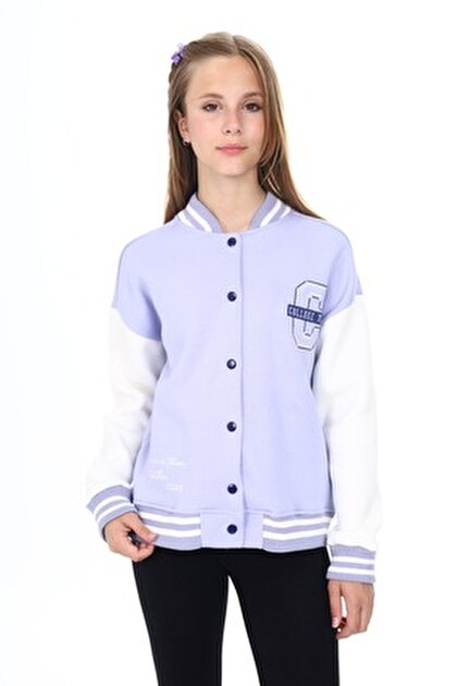 Butik Kız çocuk Kuromi baskı detaylı bomber-Kolej ceket(içi tüylü