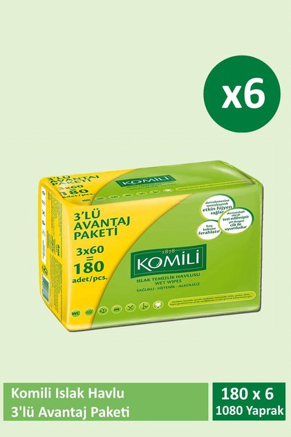 Islak Havlu 3x60'lı x 6 Adet (1080 Yaprak)
