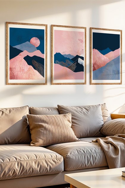 3 Pcs Pink Mountain Dream Wood Frame Look Mdf Table Set