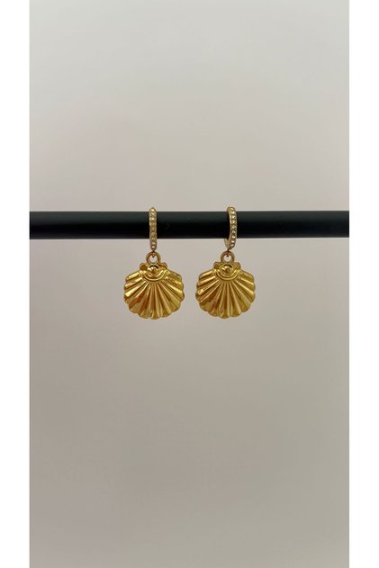 Zircon Stone Earrings with Hanging Seashell Figure