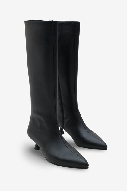 Women's Pointed Toe Side Zipper Heeled Daily Boots Zery Black