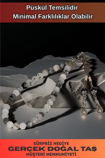 Natural Stone Rosary - Rutile Quartz Natural Stone Metal Tassel Rosary
