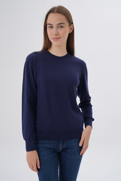 Navy Blue 100% Organic Cotton Crew Neck Knitwear Sweater Blouse