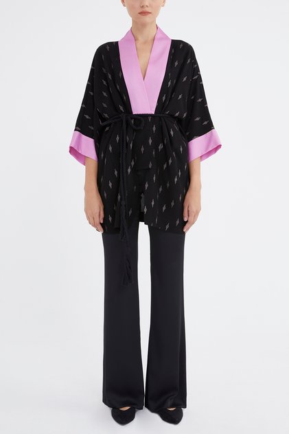 Siyah Kontrast renkli kimono bluz 19757