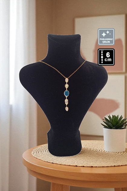 🌠 'Y' Model Stone Steel Necklace 🎨 Blue Gold