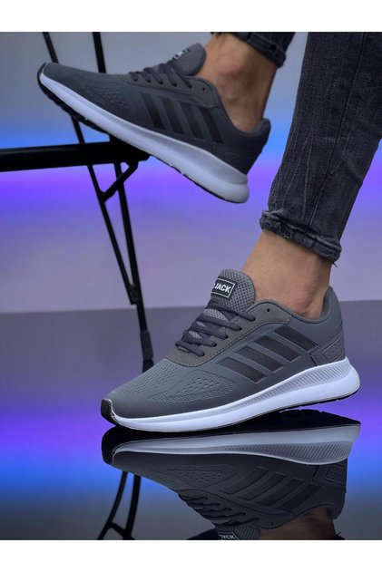 Unisex Charcoal White Waterproof Four Stripe Lace-Up Daily Sneakers WSB4116