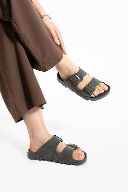 Gray Summer Unisex Double Buckle Soft and Light Slippers