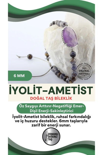 Certified Iyolit - Amethyst Stone Natural Stone Bracelet 6mm