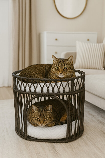 Konforlu İki Katlı Kedi Yatağı – Çift Katmanlı Dinlenme Alanı
