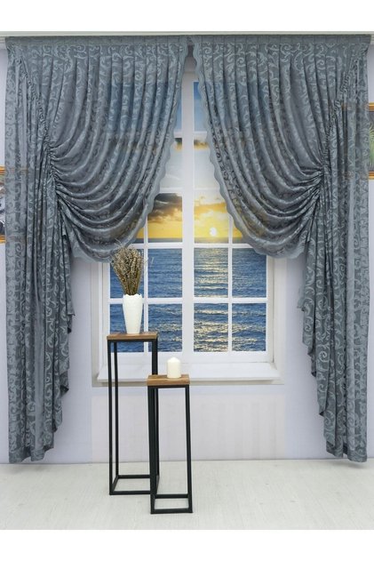 Gathered 2 Wings Tulle Background Curtain Gray