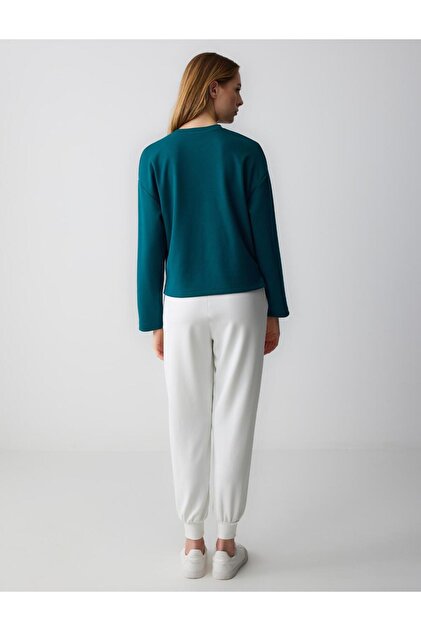 Jimmy Key Yeşil Bisiklet Yaka Uzun Kollu Taş Baskılı Sweatshirt