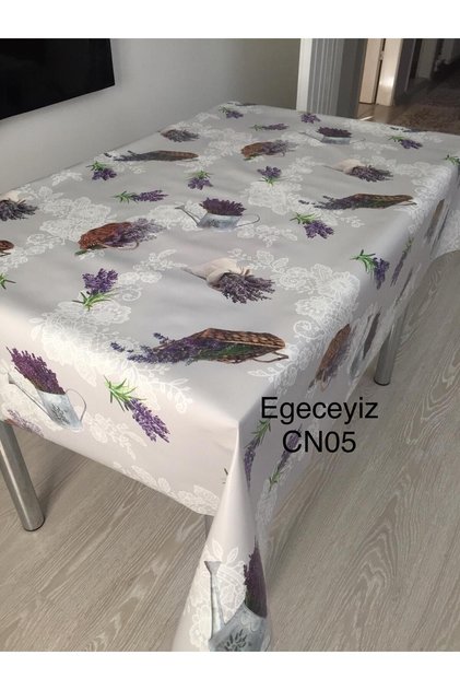 Masa Örtüsü Muşamba Altı Astarlı Lavanta Çiçek Desenli Pvc Italyan .