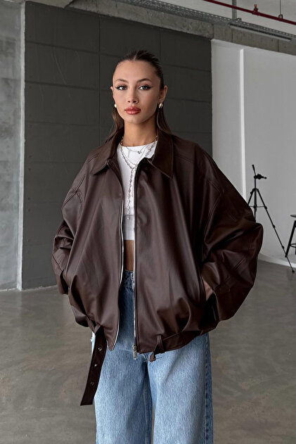 Jaglion Women's Oversize Leather Jacket – Oversize Relax Fit