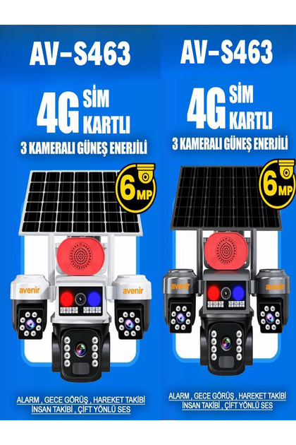 Avenir AV-M09 3 Kameralı 4G Solar Sim Kartlı Güneş enerjili