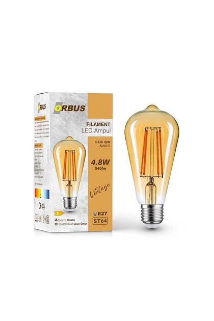 STA64 LED Filament Ampul 4.8W 540 Lümen E27 Duy Sarı Işık (2700K)