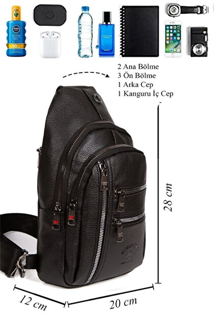 Av A Dos Leather Crossbody Bag Chest Bag Multi-Compartment Single