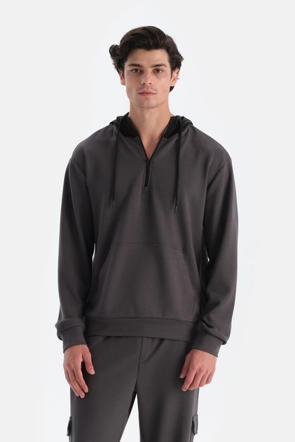 Antrasıt Erkek Kapişonlu Modal Sweatshırt
