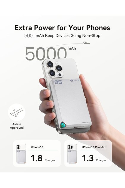 ZOOOK 5000mAh Magnetic Wireless Power Bank, Qi2 Certified Portable Wireless Charger with 15W Pro max
