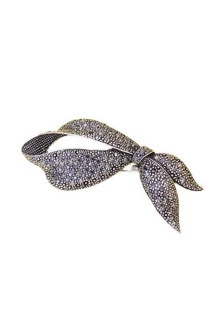 Broșă vintage cu fundă și marcasite, placată cu argint