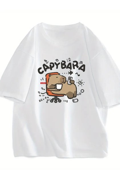 Unisex Daily Casual Capy Bara Printed Youth Oversize T-Shirt