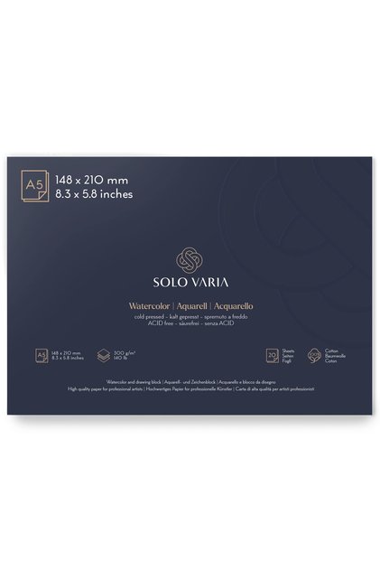 Hârtie acuarelă Solo Varia A5 100% bumbac presat la rece 300g/mp 20 coli