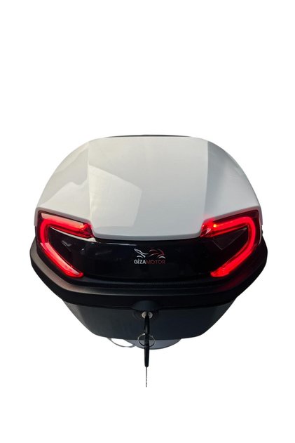 Işıklı- Sırt Dayamalı Motosiklet Arka Çanta 33 Lt Kapasite Metalik(Parlak) Beyaz