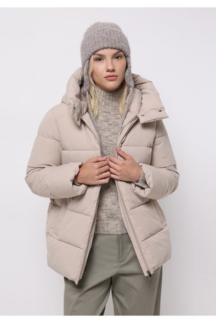 Regular Fit Hooded Zippered Lined Water Resistant Women's Beige Coat