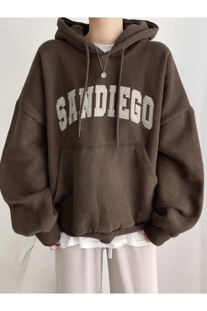Unisex Erkek/Kadın SANDIEGO Renkli Özel Baskılı Pamuklu Oversize Kapüşonlu Sweatshirt