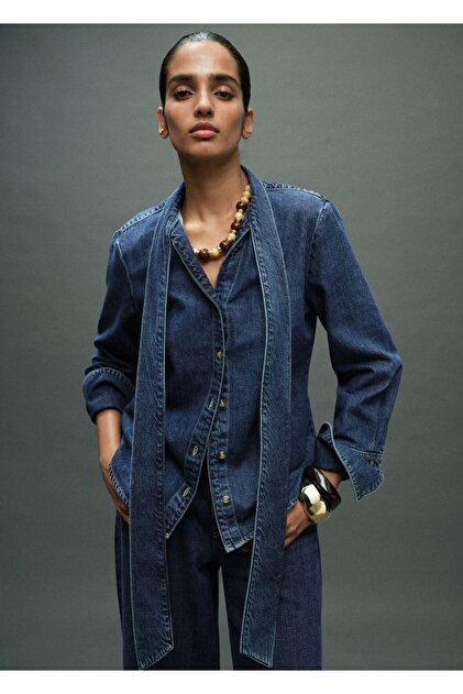 Denim Shirt with Tie Detail