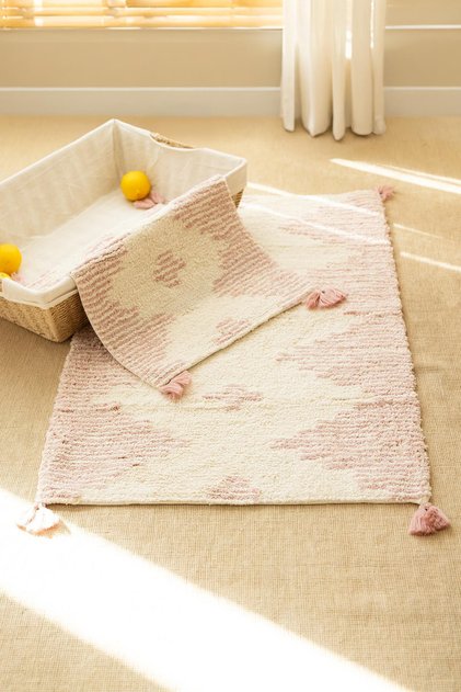 Mistic Tasseled 2-Piece Set Bath Mat 100% Cotton 40X60 + 60X90 Pink