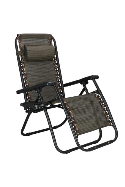Șezlong pliabil cu spătar reglabil, structură metalică, material textilenă, 175x67 cm, maro