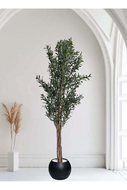 شجرة زيتون مثمرة ذات وعاء أسود كبير، تصميم أنيق، 220 سم