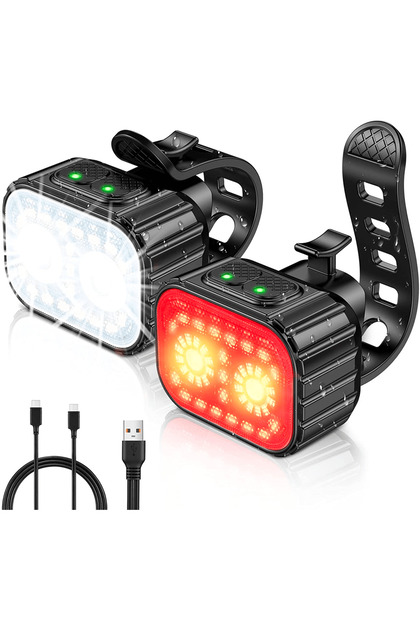 Set lumini pentru bicicletă cu 21 LED-uri, 500 lumeni, IPX6, reîncărcabilă USB 1100mAh, 4 moduri, alb/roșu