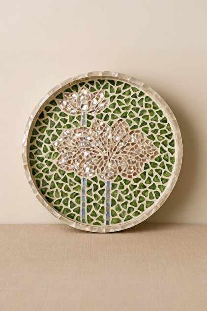 Mosaic Tray, Handmade Decorative & Serving Tray, Green Mosaic, 35 cm