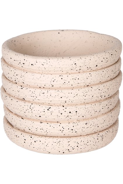 Beton Saksı, Yatay Kabartma Çizgili, Krem - 10x8 cm