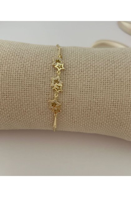 Altın Kaplama Taşlı Yıldız Figürlü Kadın Bileklik – Ayarlanabilir Zarif Takı - Kararma Solma Yapmaz