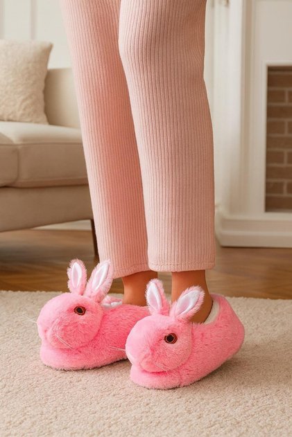 Kadın Hayvanlı Kışlık Peluş Tavşan Panduf Ev Terliği