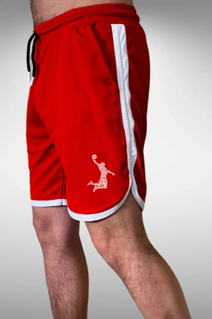 Men's Red Summer Sports Shorts Casual Basketball Football Fitness Exercise Running Bermuda