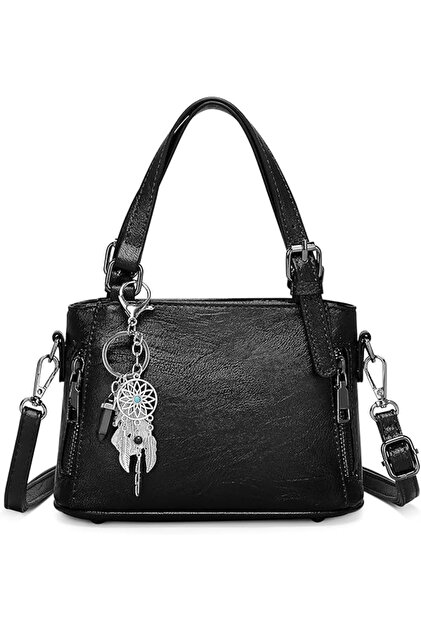 Poșetă mică elegantă din piele PU neagră cu curea de umăr 21x8x13 cm