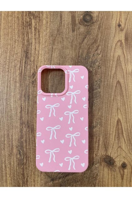 iPhone 14 Pro Max Silicon Phone Case Cover with Ribbon/Bow Print Inside, Velvet Inside