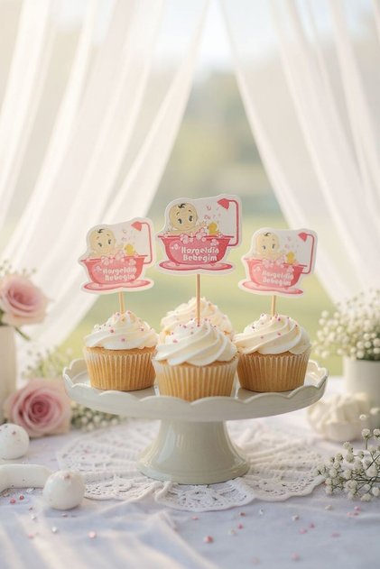 Welcome Baby Written Pink Toothpick Ornament 10 Pcs