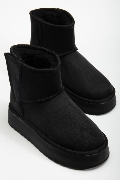 Botine mini din piele întoarsă neagră cu pantofi de damă cu talpa plata cu blana in interior