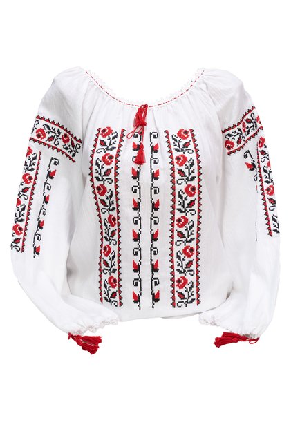 ie dama, din bumbac, model floral cu rosu