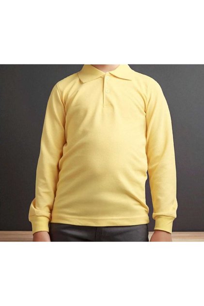 Long Sleeve Yellow Unisex Polo Collar Combed Cotton