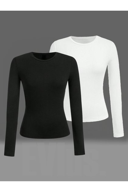 Set of 2 Women's Long Sleeve Bodysuit Lycra Slim Fit Seasonal Flexible Soft