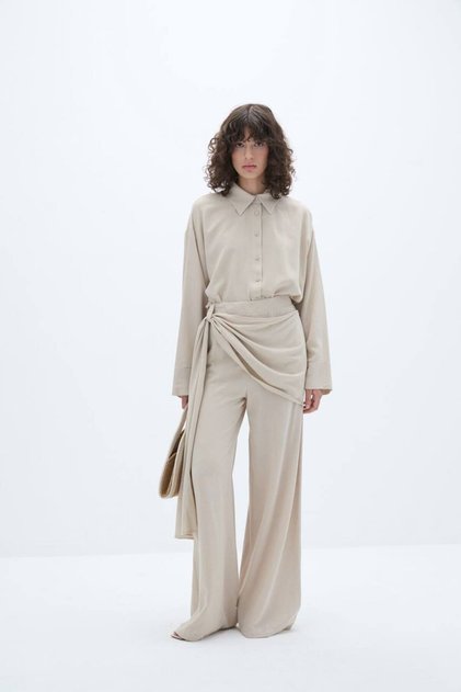 Asymmetric Tie-Up Trousers Set Soil